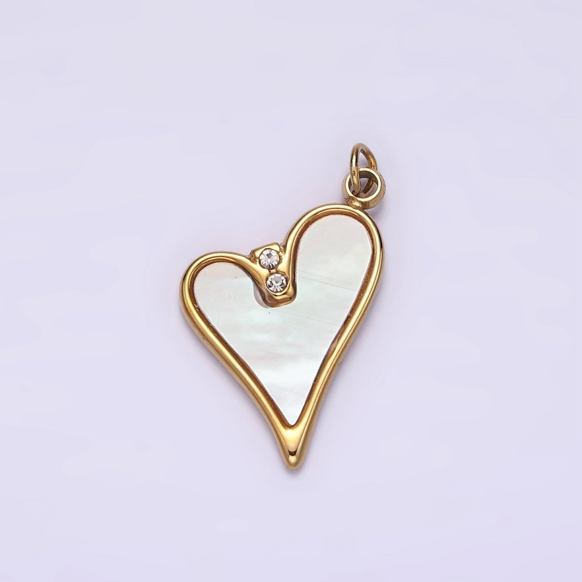 Stainless Steel Double Clear CZ Shell Pearl Heart Charm in Gold & Silver | P1296