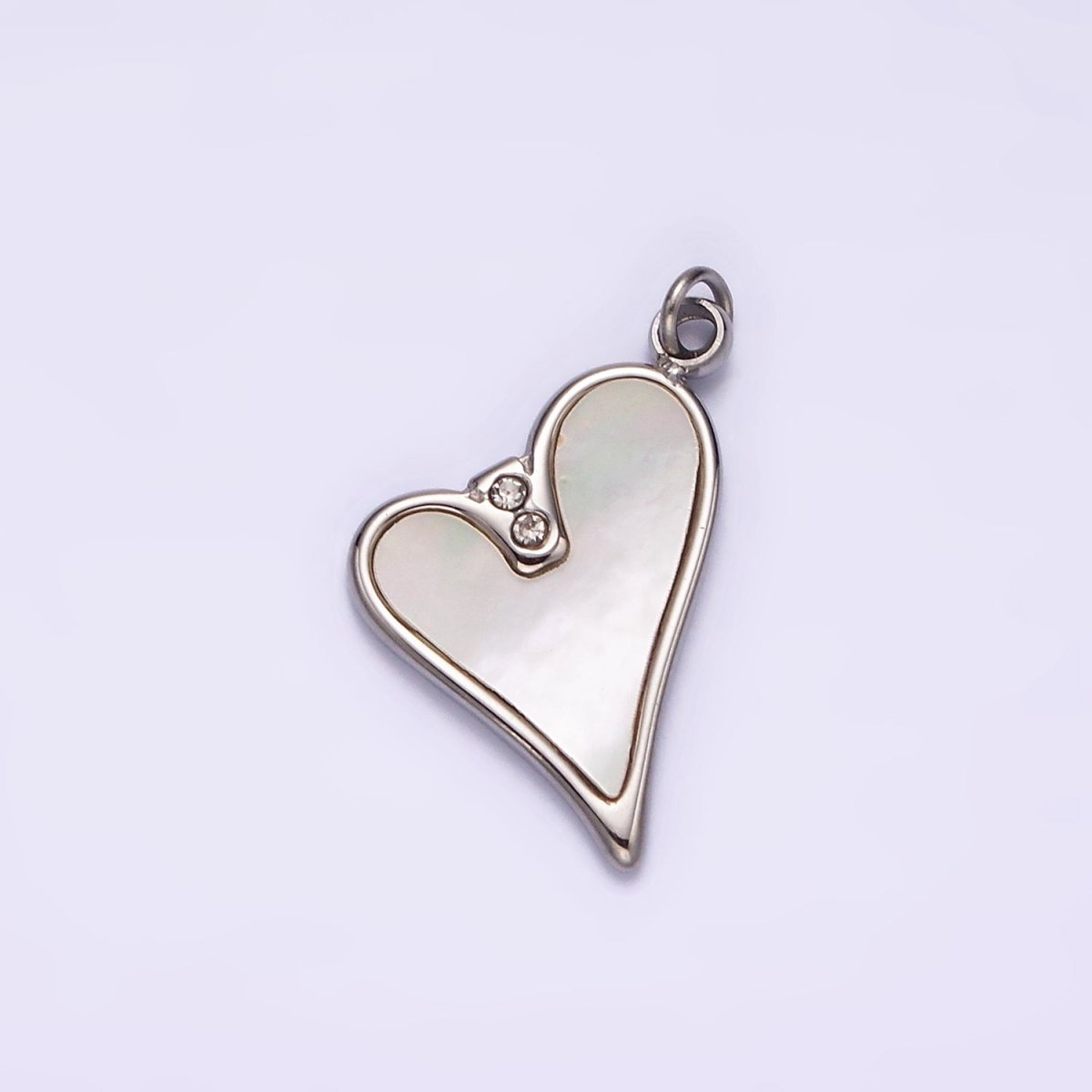 Stainless Steel Double Clear CZ Shell Pearl Heart Charm in Gold & Silver | P1296