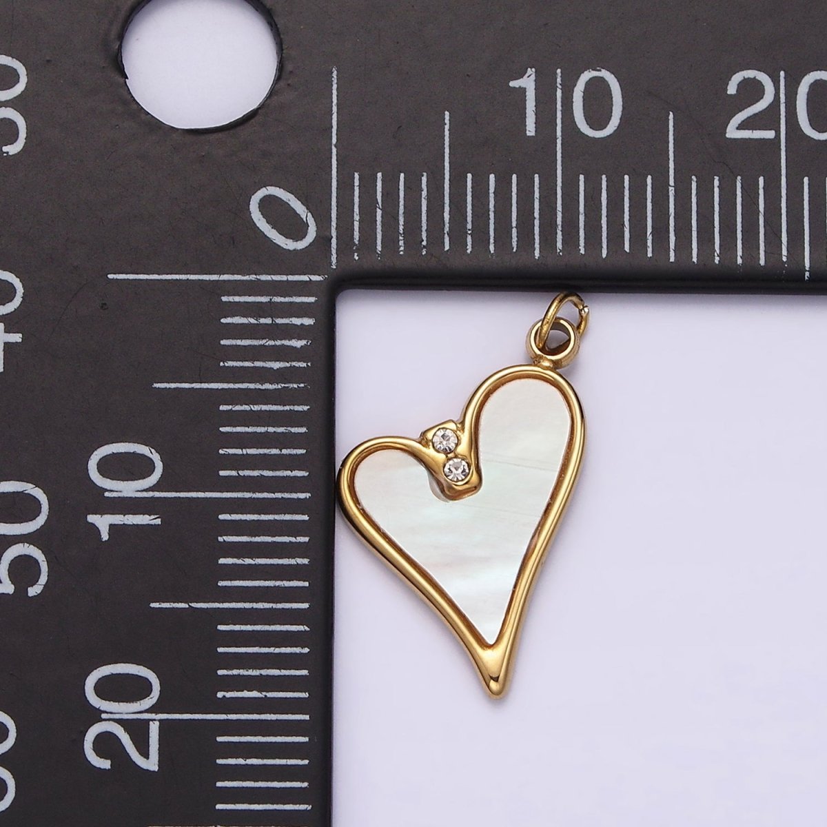 Stainless Steel Double Clear CZ Shell Pearl Heart Charm in Gold & Silver | P1296