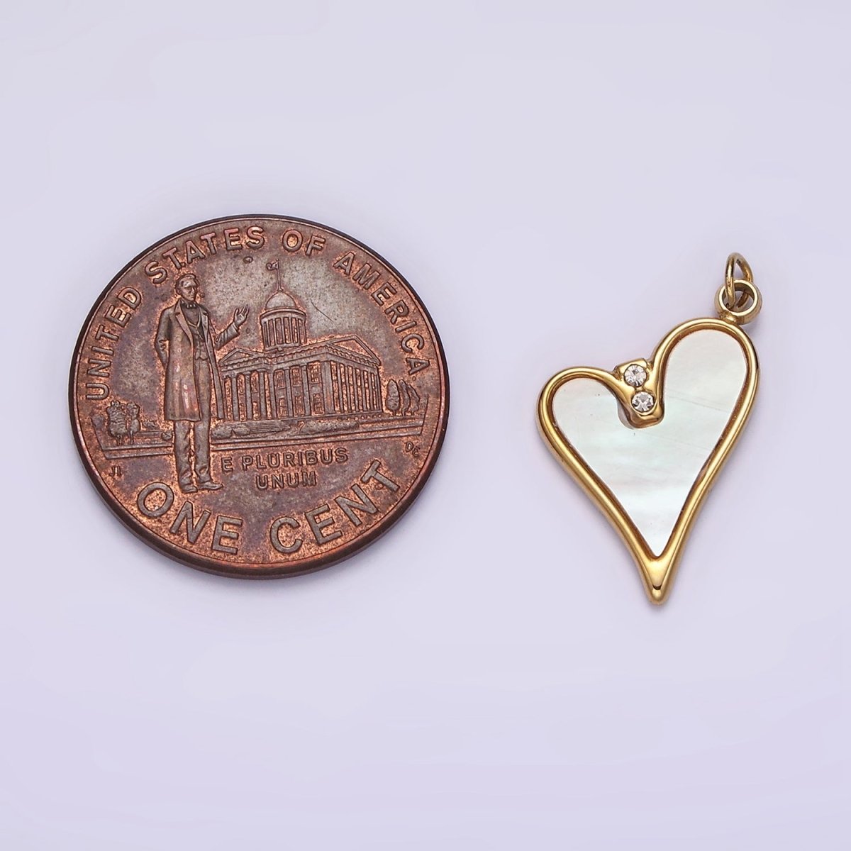 Stainless Steel Double Clear CZ Shell Pearl Heart Charm in Gold & Silver | P1296