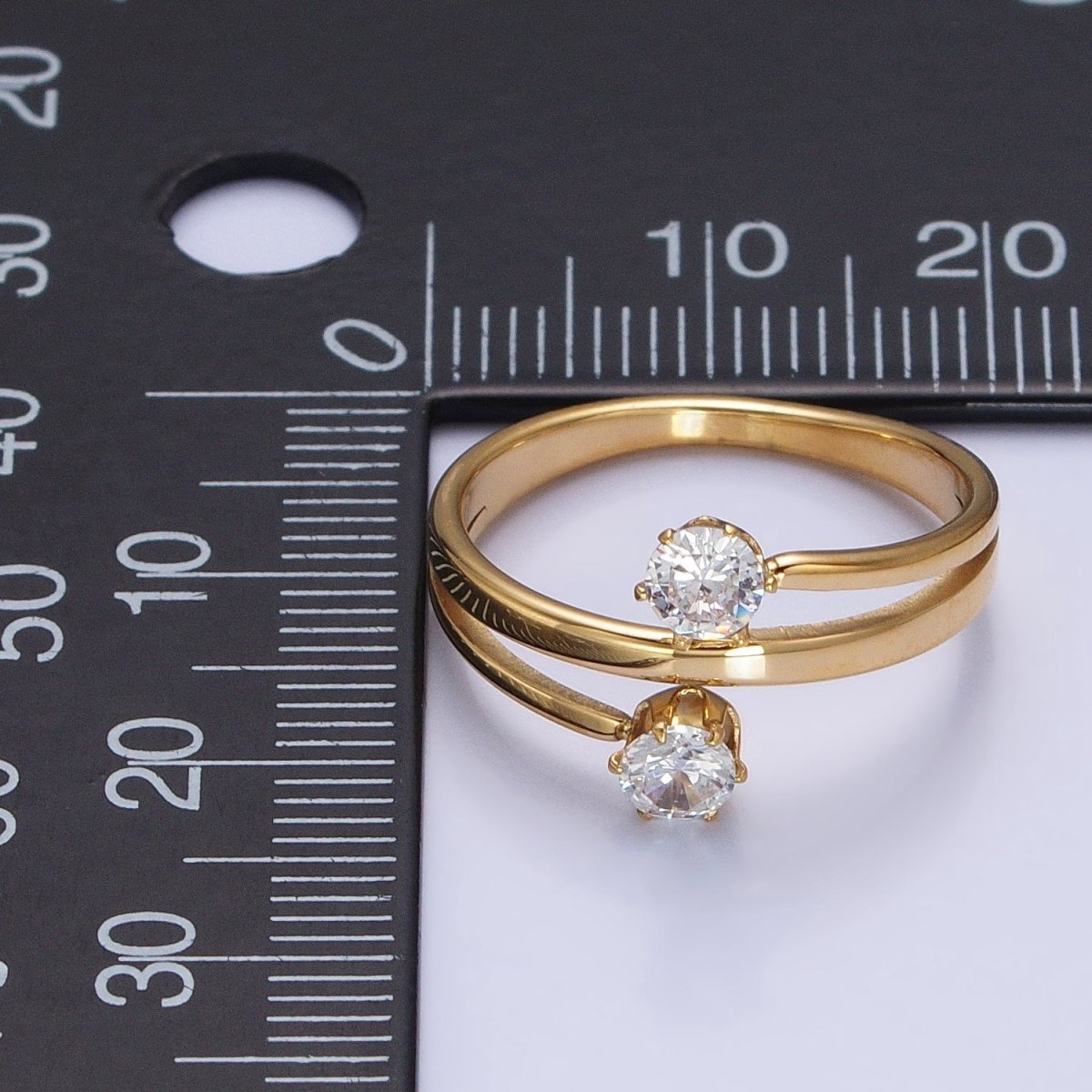 Stainless Steel Double Clear Round CZ Claw Band Ring in Gold & Silver | O-1641~O-1648