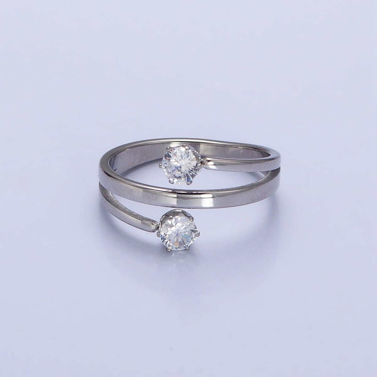 Stainless Steel Double Clear Round CZ Claw Band Ring in Gold & Silver | O-1641~O-1648