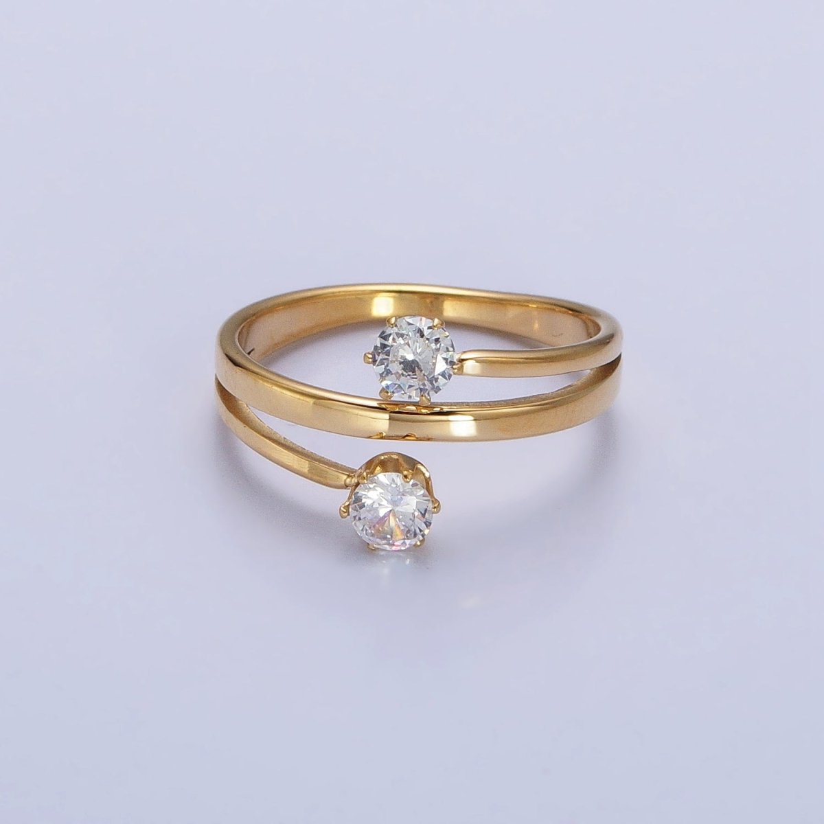 Stainless Steel Double Clear Round CZ Claw Band Ring in Gold & Silver | O-1641~O-1648