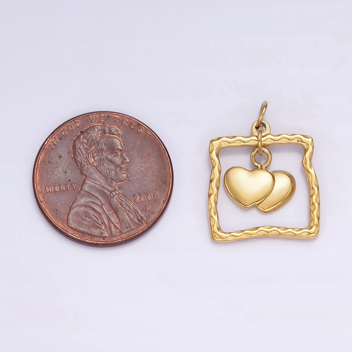 Stainless Steel Double Heart Drop Open Abstract Square Frame Charm | P-664