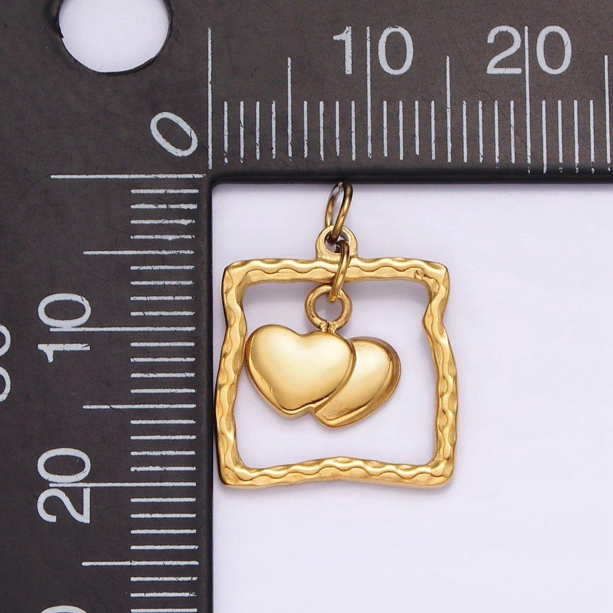 Stainless Steel Double Heart Drop Open Abstract Square Frame Charm | P-664