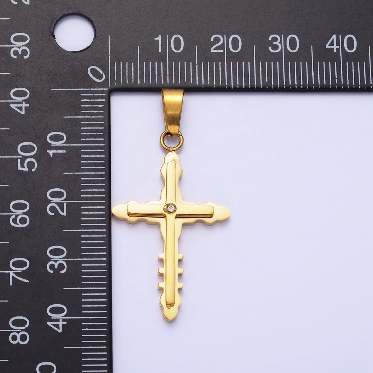Stainless Steel Double Layer Bubble Religious Latin Cross CZ Pendant in Gold & Silver | P-1081