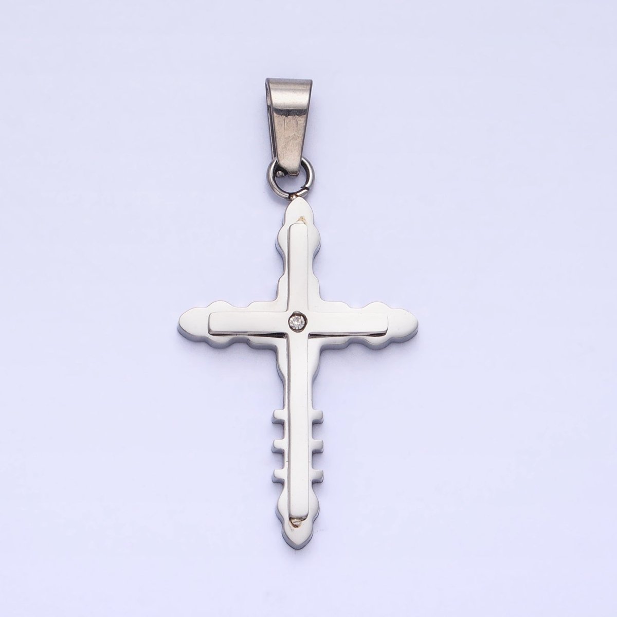 Stainless Steel Double Layer Bubble Religious Latin Cross CZ Pendant in Gold & Silver | P-1081