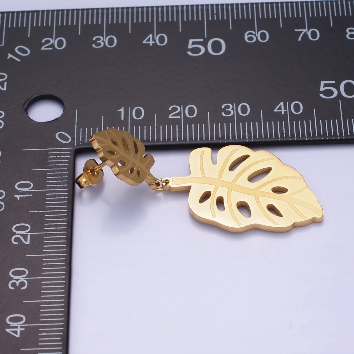 Stainless Steel Double Open Monstera Palm Leaf Nature Drop Stud Earrings in Gold & Silver | AE479 AE480