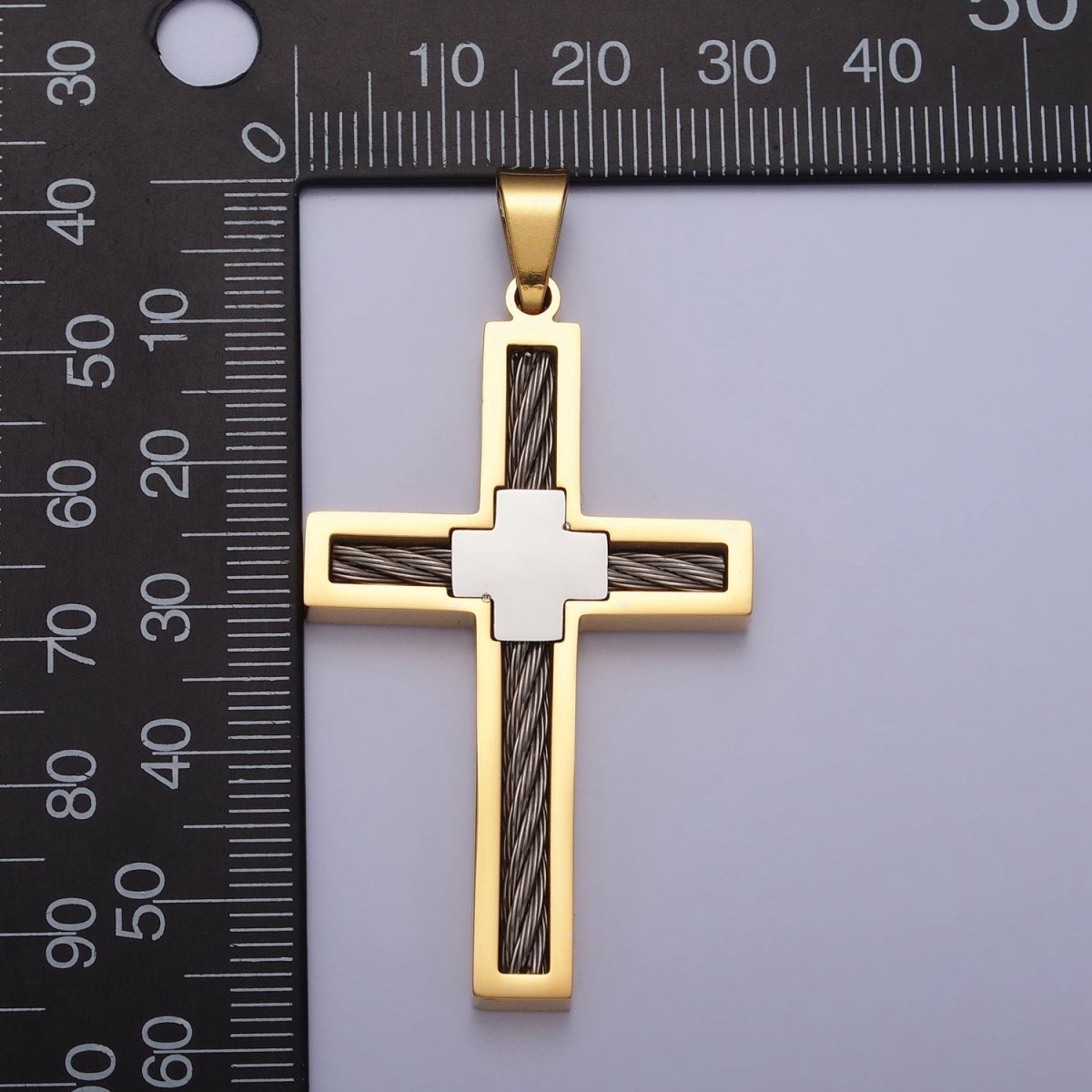 Stainless Steel Double Sided Cross Rope Textured Religious Pendant in Gold & Silver | P-1093 P-1094