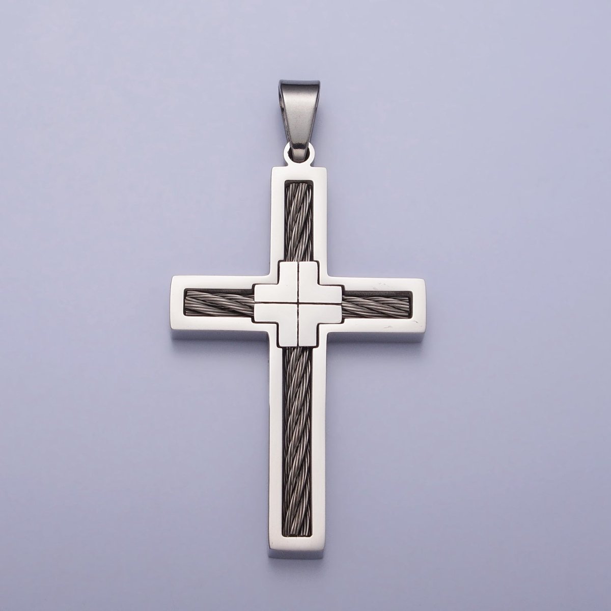 Stainless Steel Double Sided Cross Rope Textured Religious Pendant in Gold & Silver | P-1093 P-1094