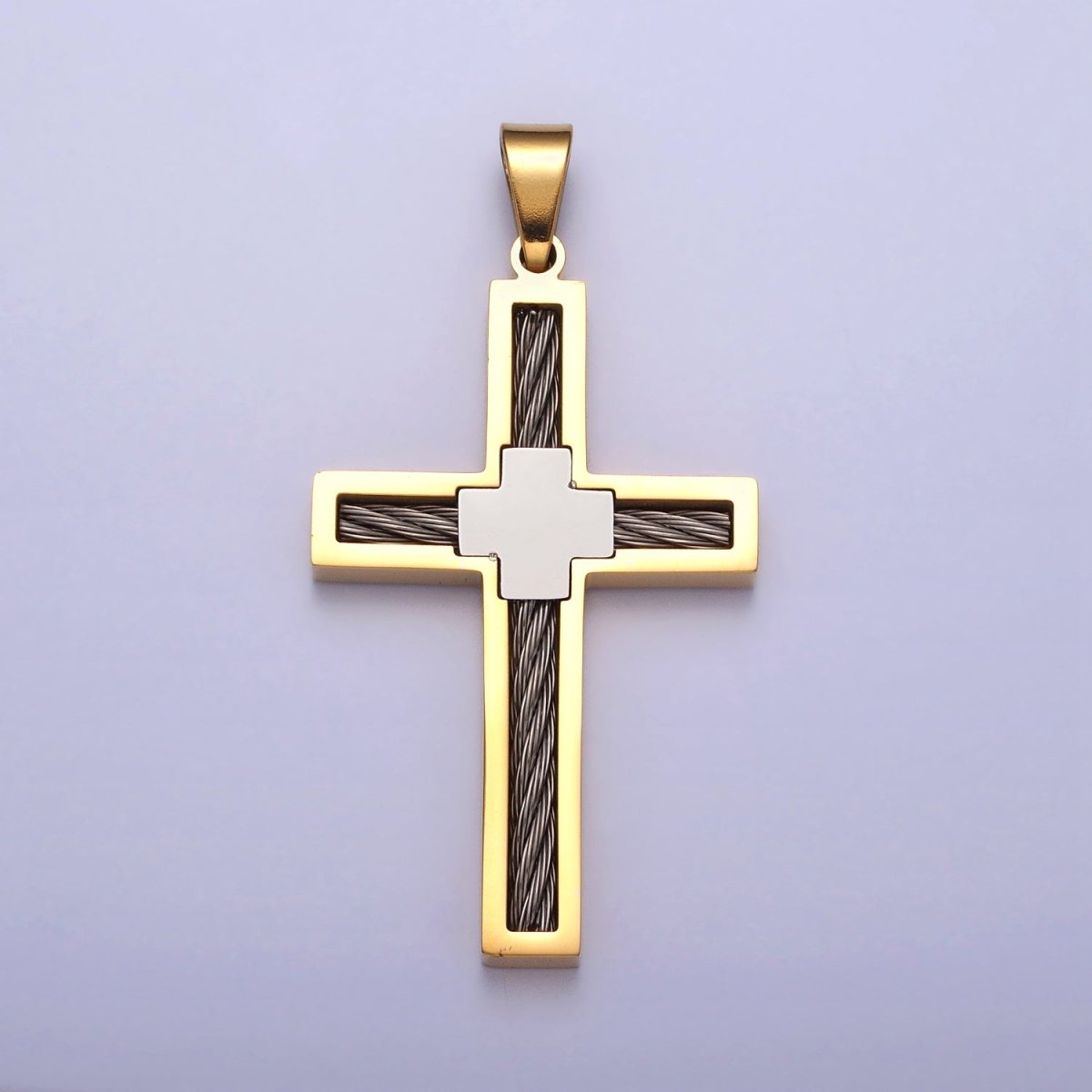 Stainless Steel Double Sided Cross Rope Textured Religious Pendant in Gold & Silver | P-1093 P-1094