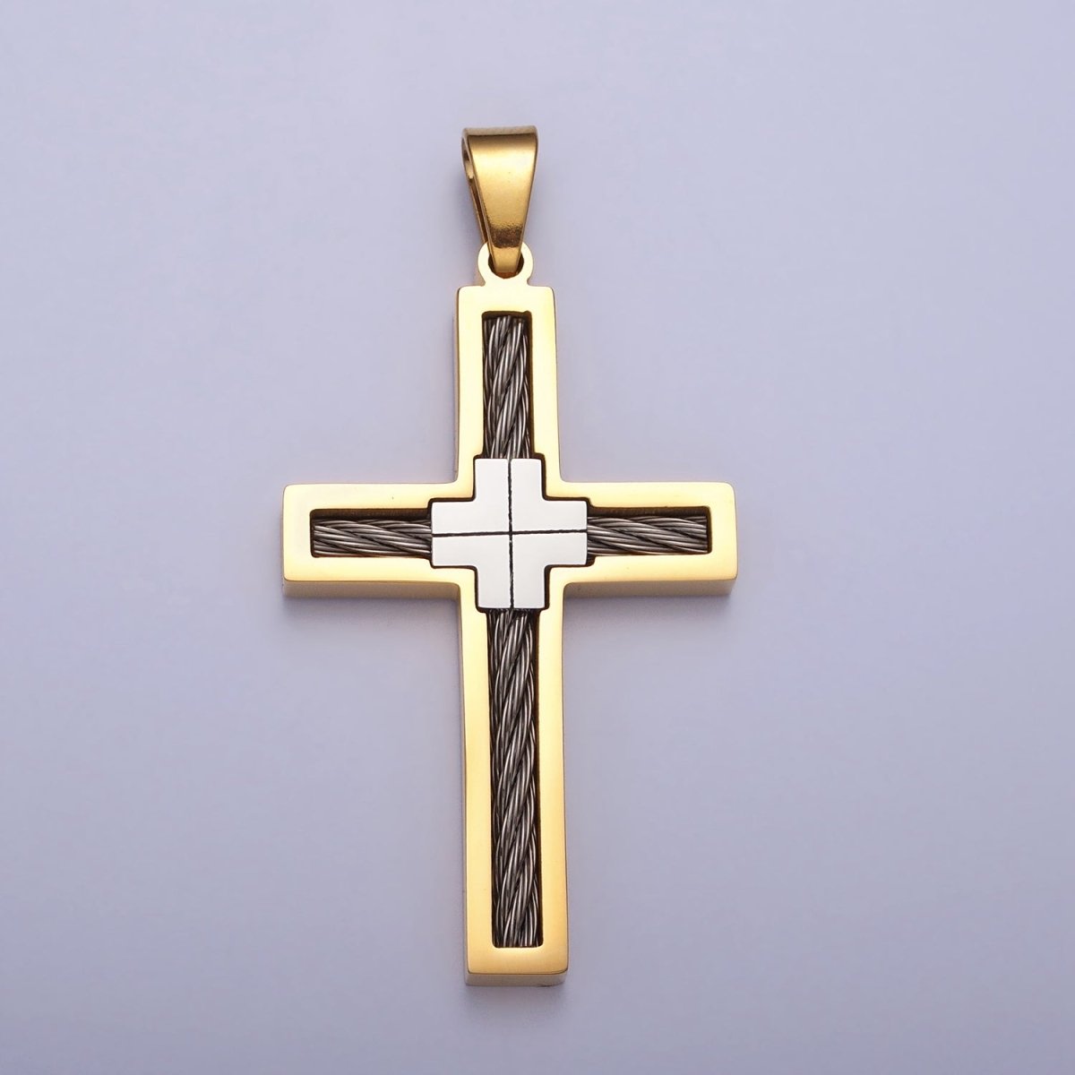 Stainless Steel Double Sided Cross Rope Textured Religious Pendant in Gold & Silver | P-1093 P-1094