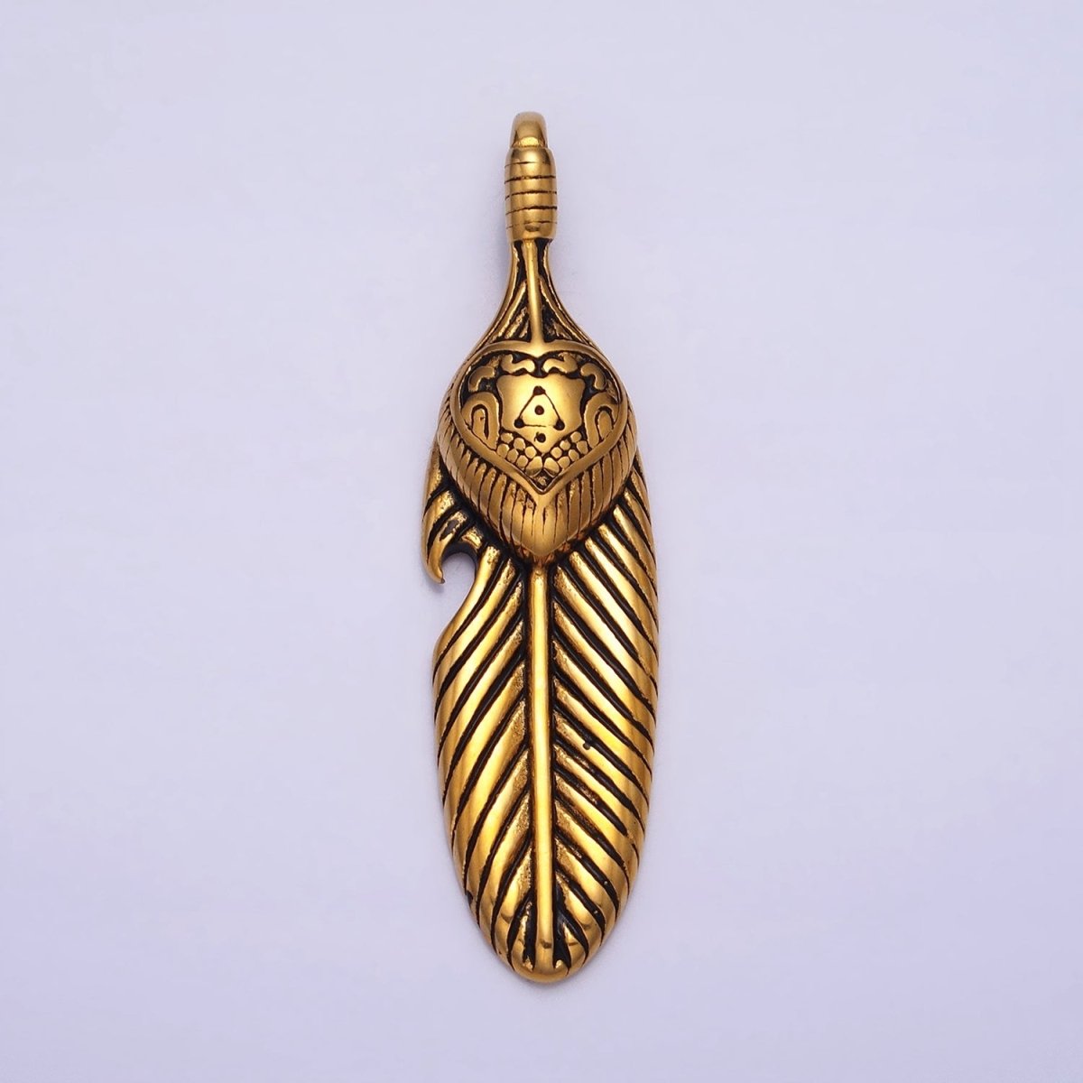 Stainless Steel Double Sided Heart Engraved Natural Leaf Silver, Gold Pendant | P-1139