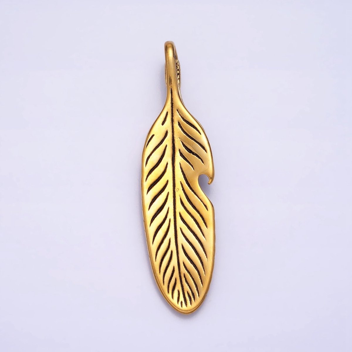 Stainless Steel Double Sided Heart Engraved Natural Leaf Silver, Gold Pendant | P-1139