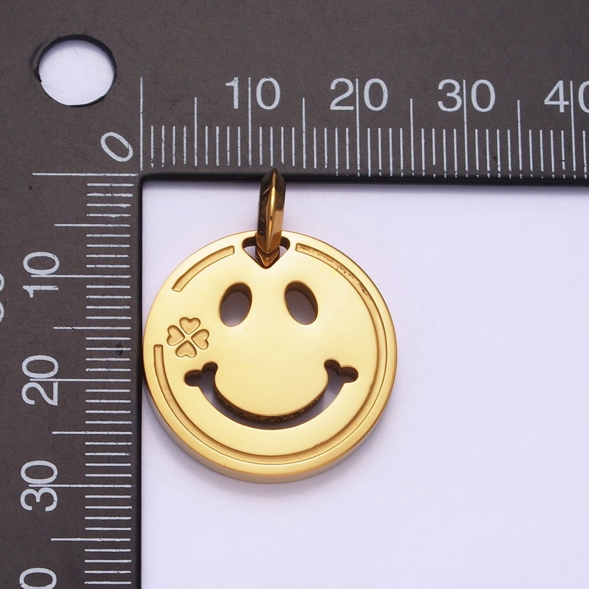 Stainless Steel Double Sided Smiley Face Clover Charm in Gold & Silver | P-1120