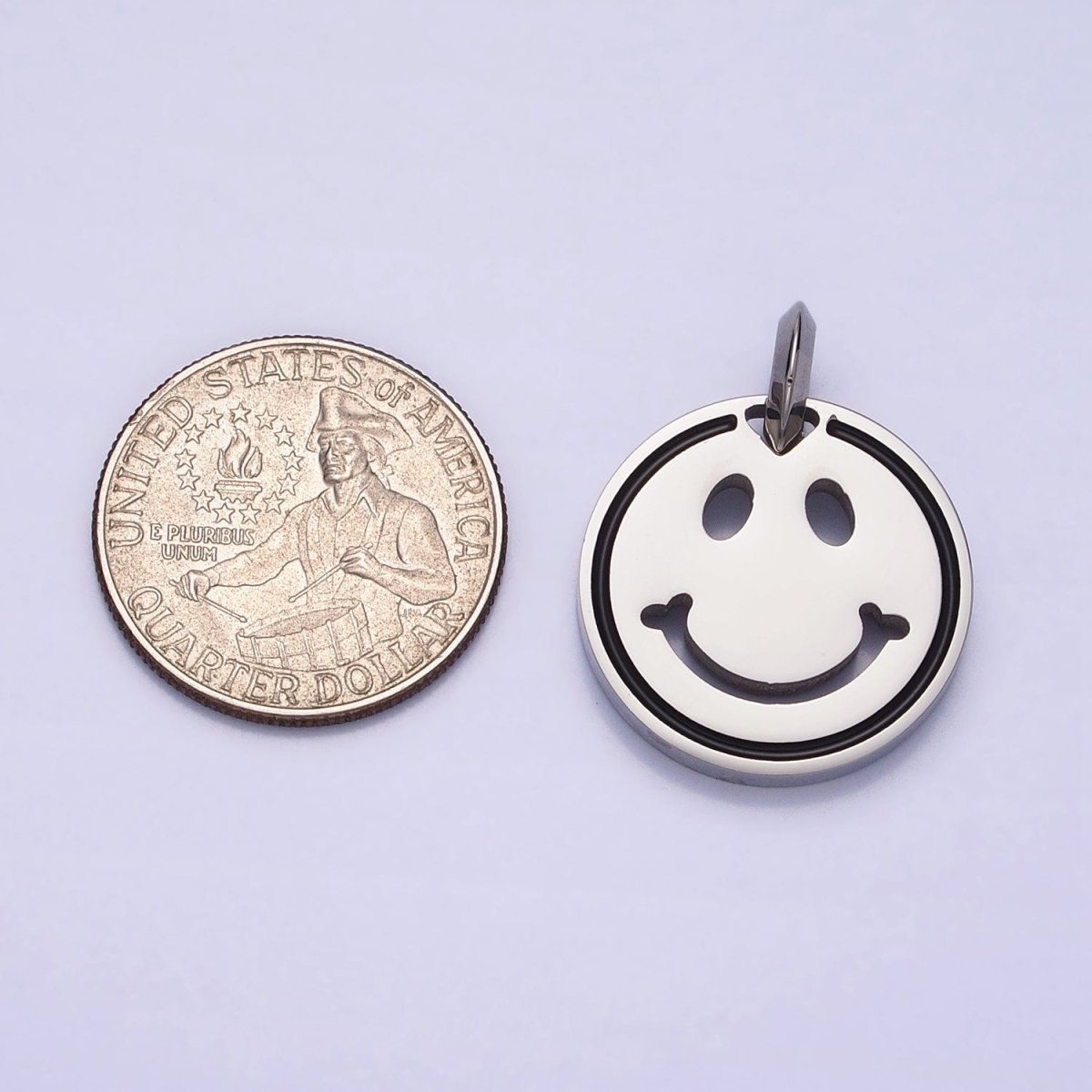 Stainless Steel Double Sided Smiley Face Clover Charm in Gold & Silver | P-1120