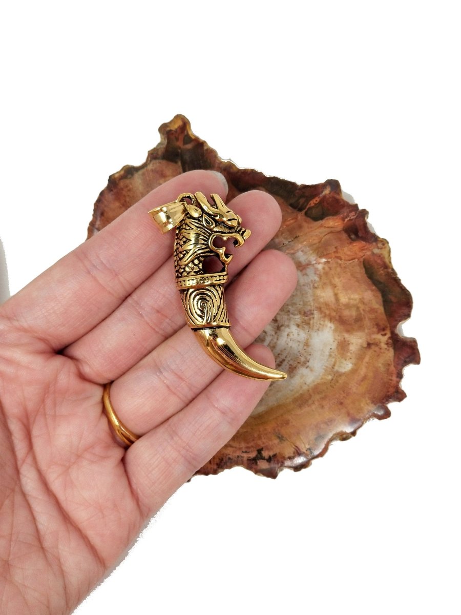 Stainless Steel Dragon Claw Pendant, Dragon Tooth Charm Tusk Pendant Guy necklace, horn pendant, dragon pendant, Silver dragon Pendant J-537