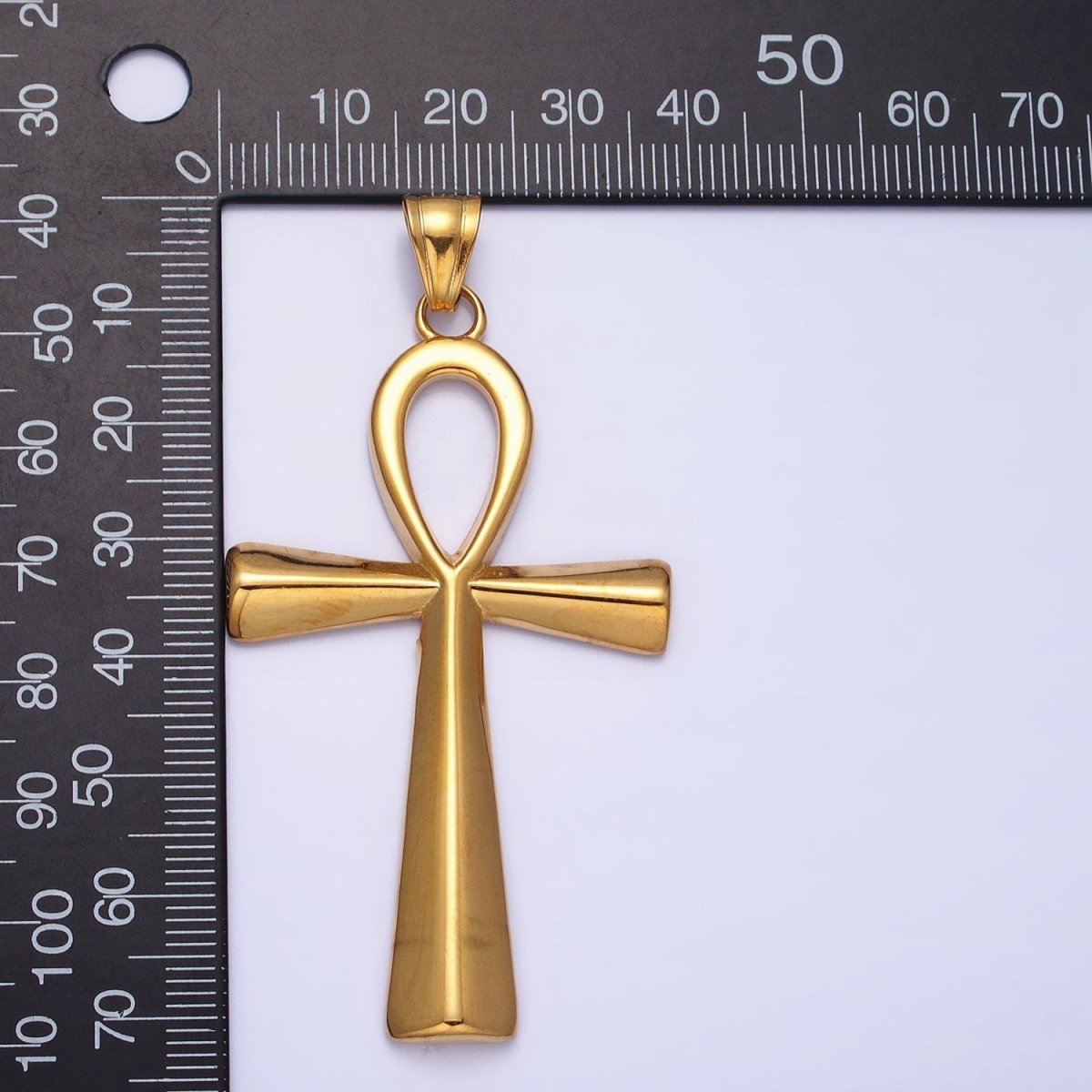 Stainless Steel Edged Egyptian Ankh Cross Statement Pendant in Gold & Silver | P-1085 P-1086
