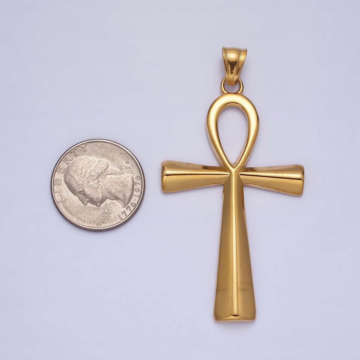 Stainless Steel Edged Egyptian Ankh Cross Statement Pendant in Gold & Silver | P-1085 P-1086