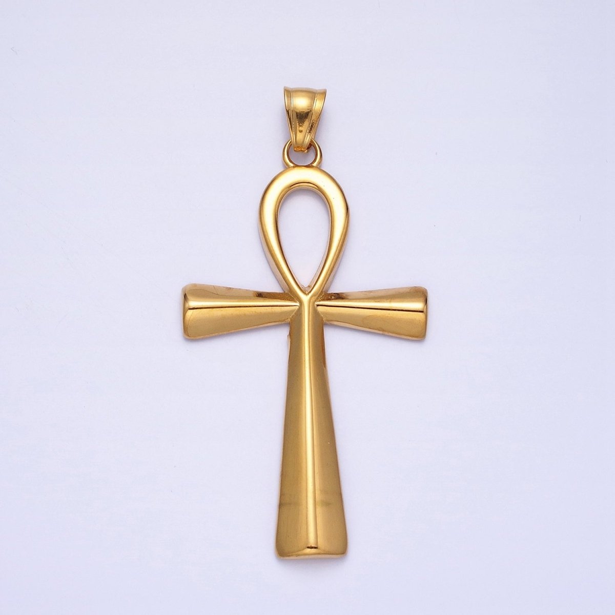 Stainless Steel Edged Egyptian Ankh Cross Statement Pendant in Gold & Silver | P-1085 P-1086