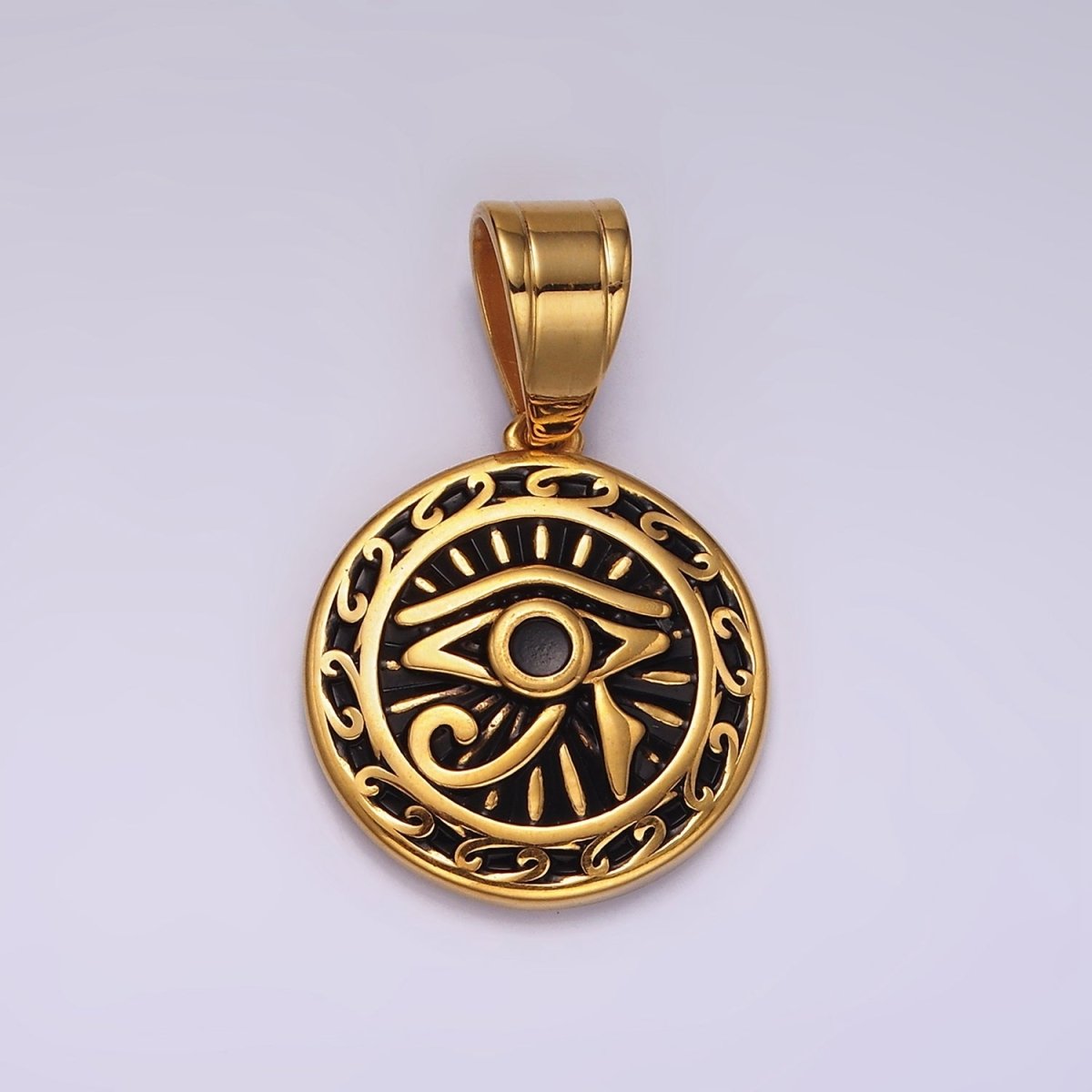 Stainless Steel Egyptian Eye of Ra Artisan Round Pendant | P1172