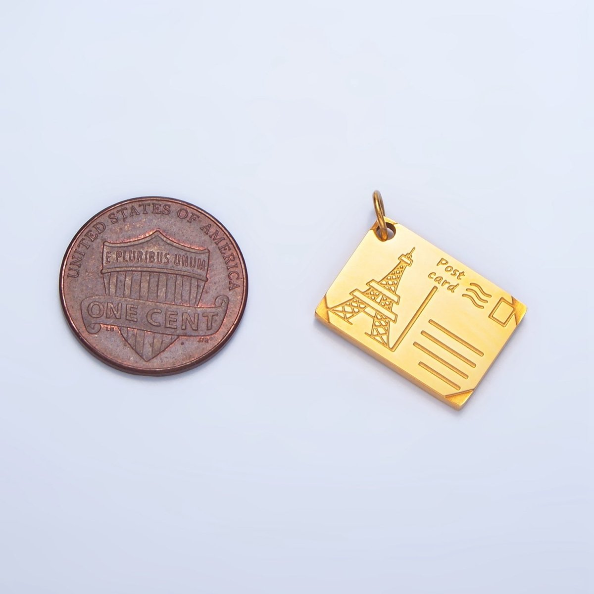 Stainless Steel Eiffel Tower Paris Engraved Post Card Charm in Gold & Silver | P1229