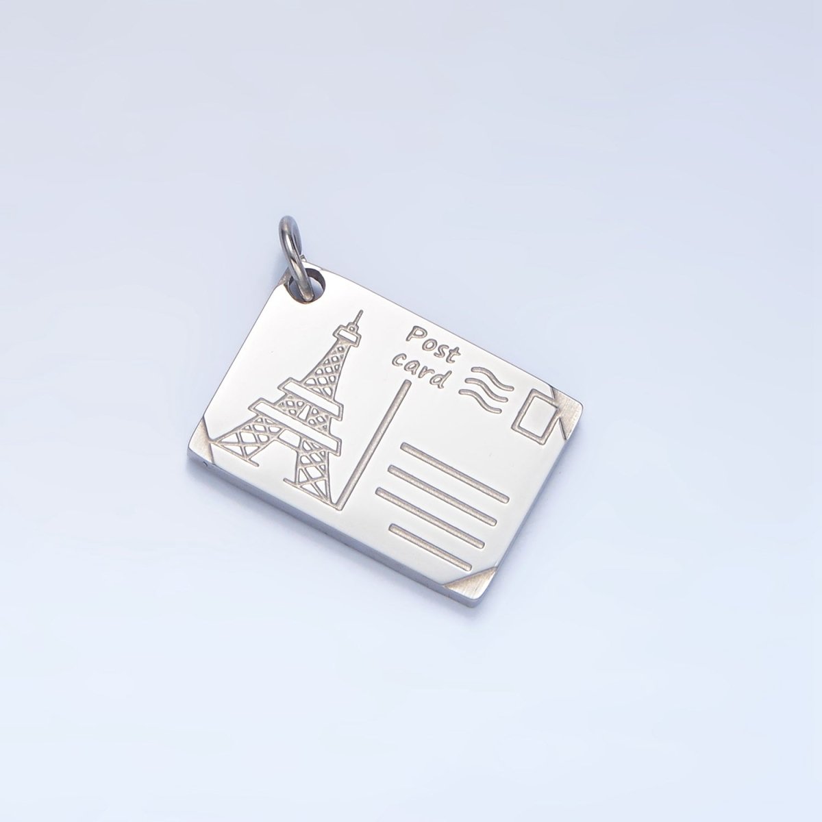 Stainless Steel Eiffel Tower Paris Engraved Post Card Charm in Gold & Silver | P1229