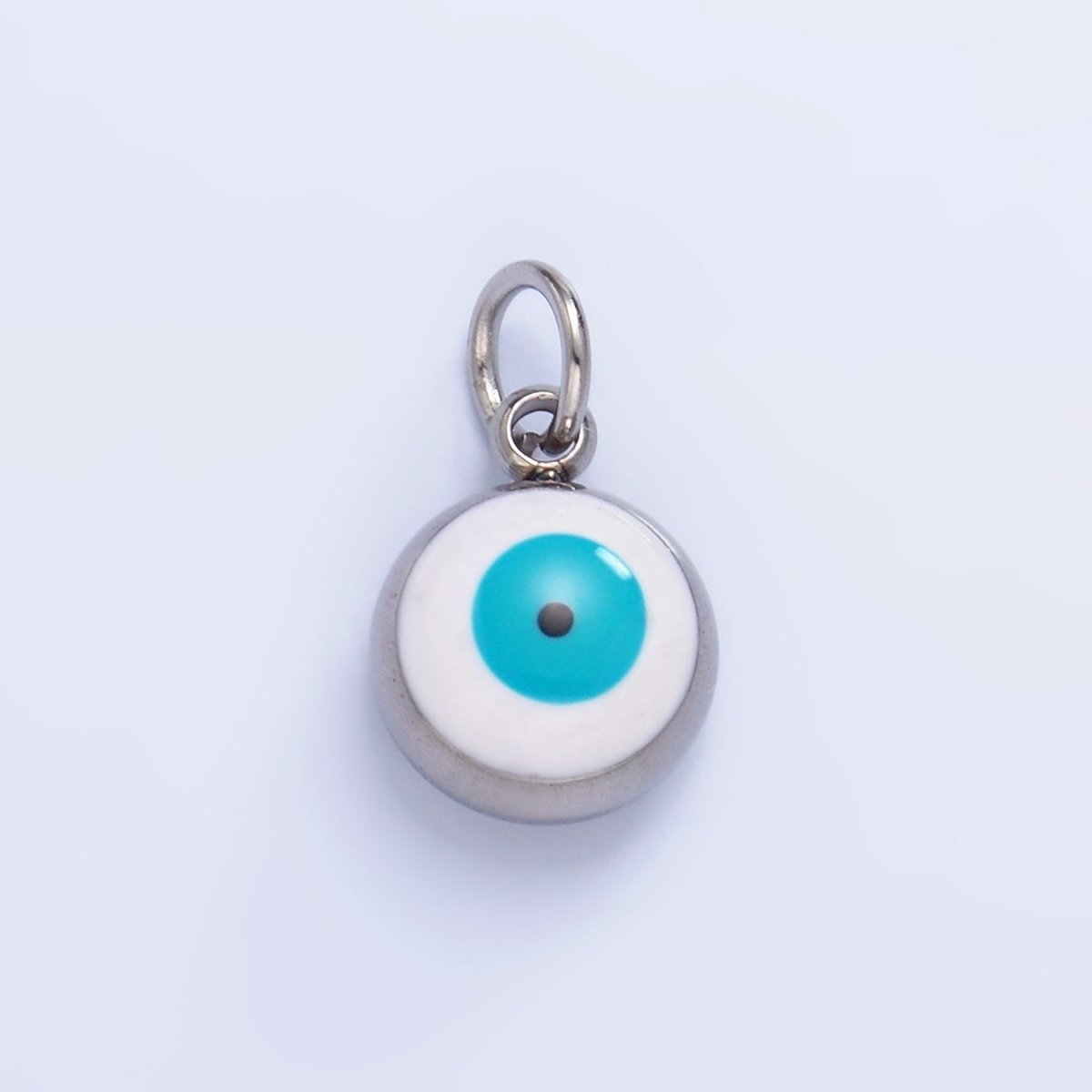 Stainless Steel Evil Eye Enamel Round Charm in Gold & Silver | P727