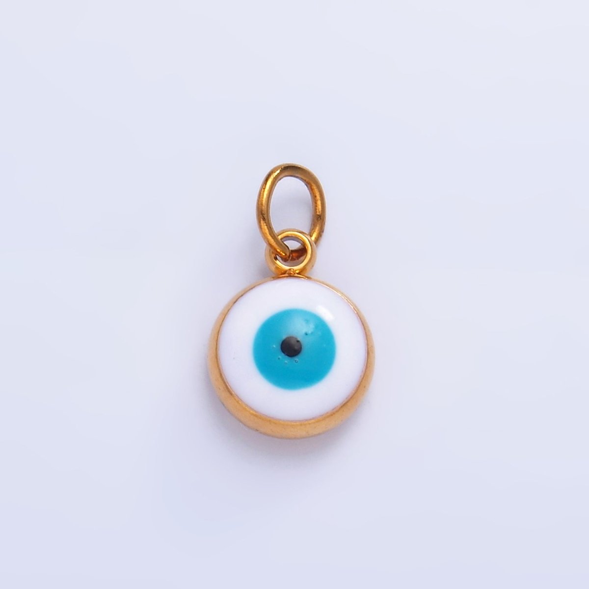 Stainless Steel Evil Eye Enamel Round Charm in Gold & Silver | P727