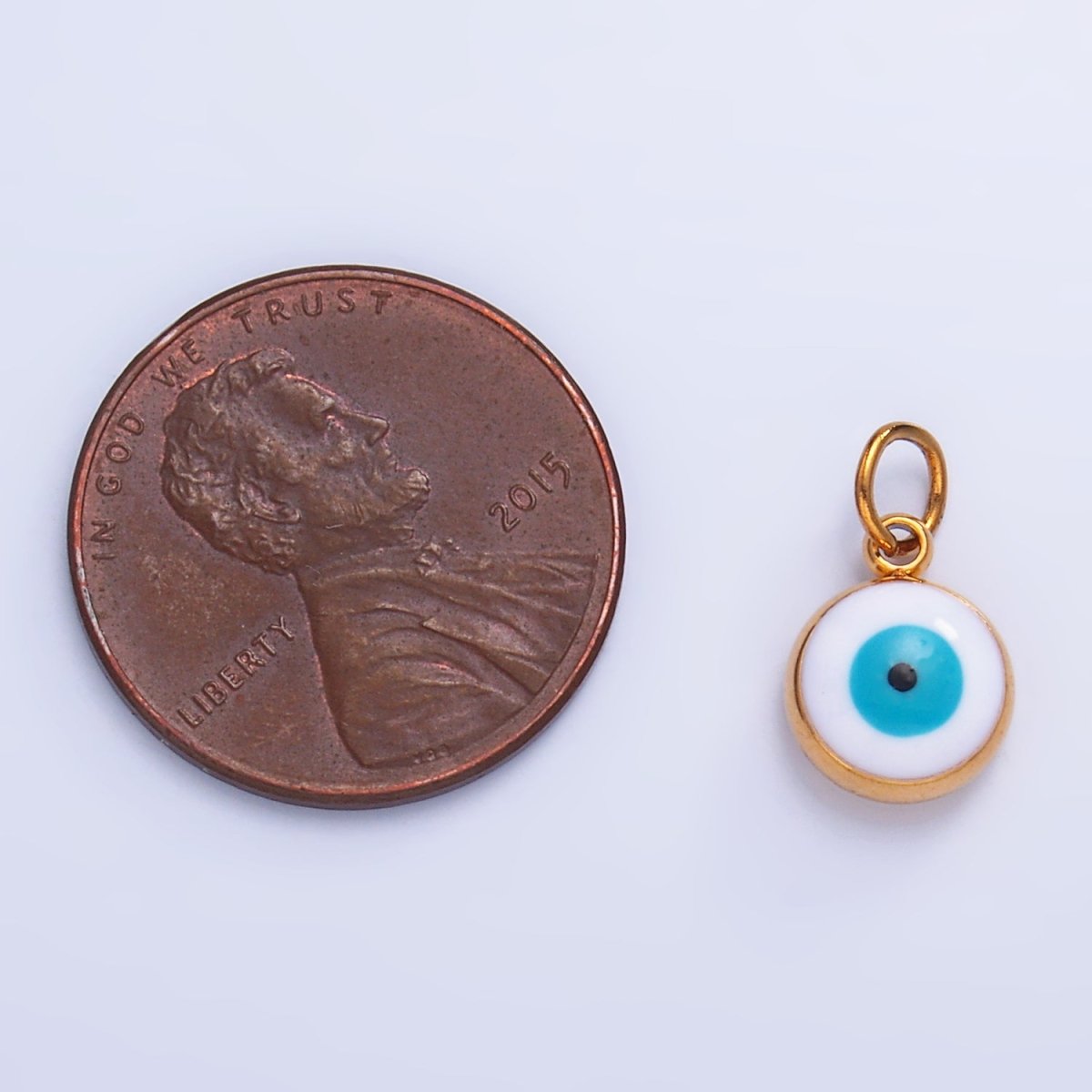 Stainless Steel Evil Eye Enamel Round Charm in Gold & Silver | P727