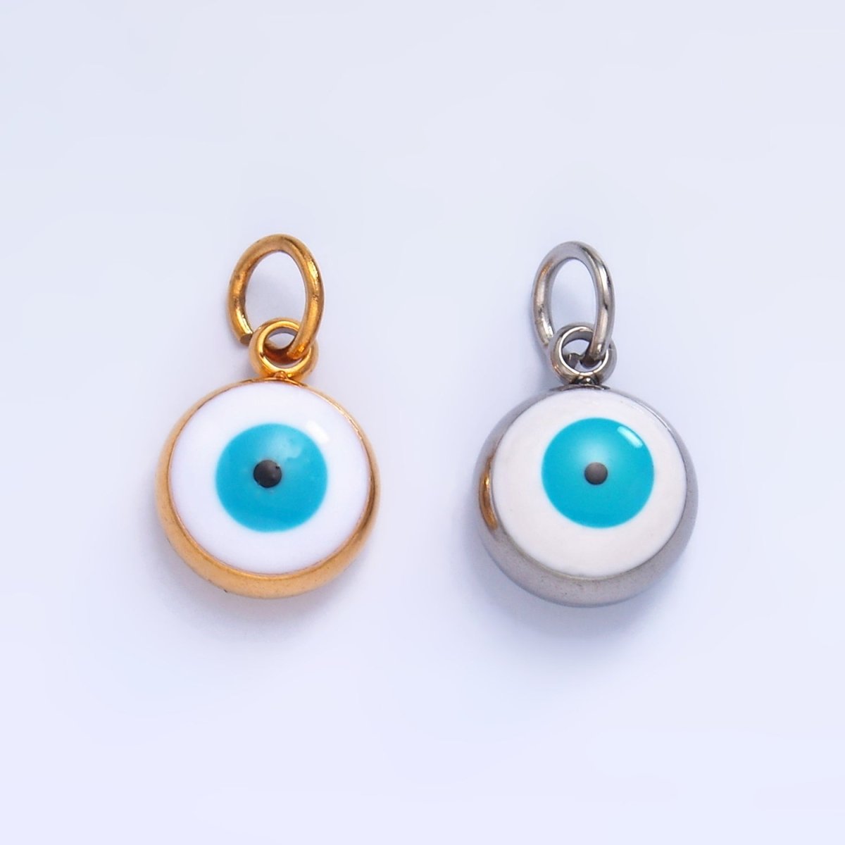 Stainless Steel Evil Eye Enamel Round Charm in Gold & Silver | P727