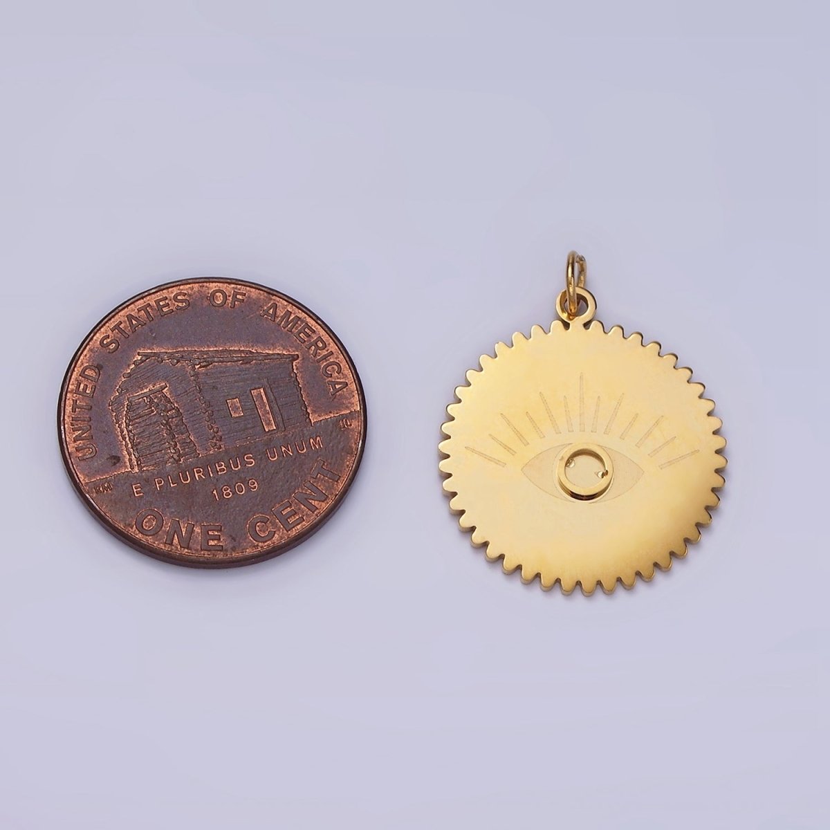 Stainless Steel Evil Eye Engraved Rounded Minimalist Charm | P1347 - DLUXCA