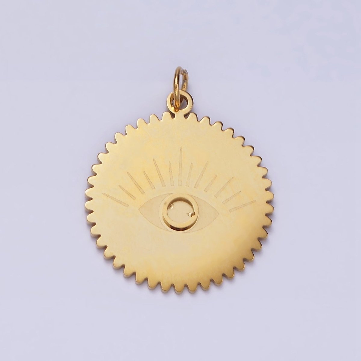 Stainless Steel Evil Eye Engraved Rounded Minimalist Charm | P1347 - DLUXCA