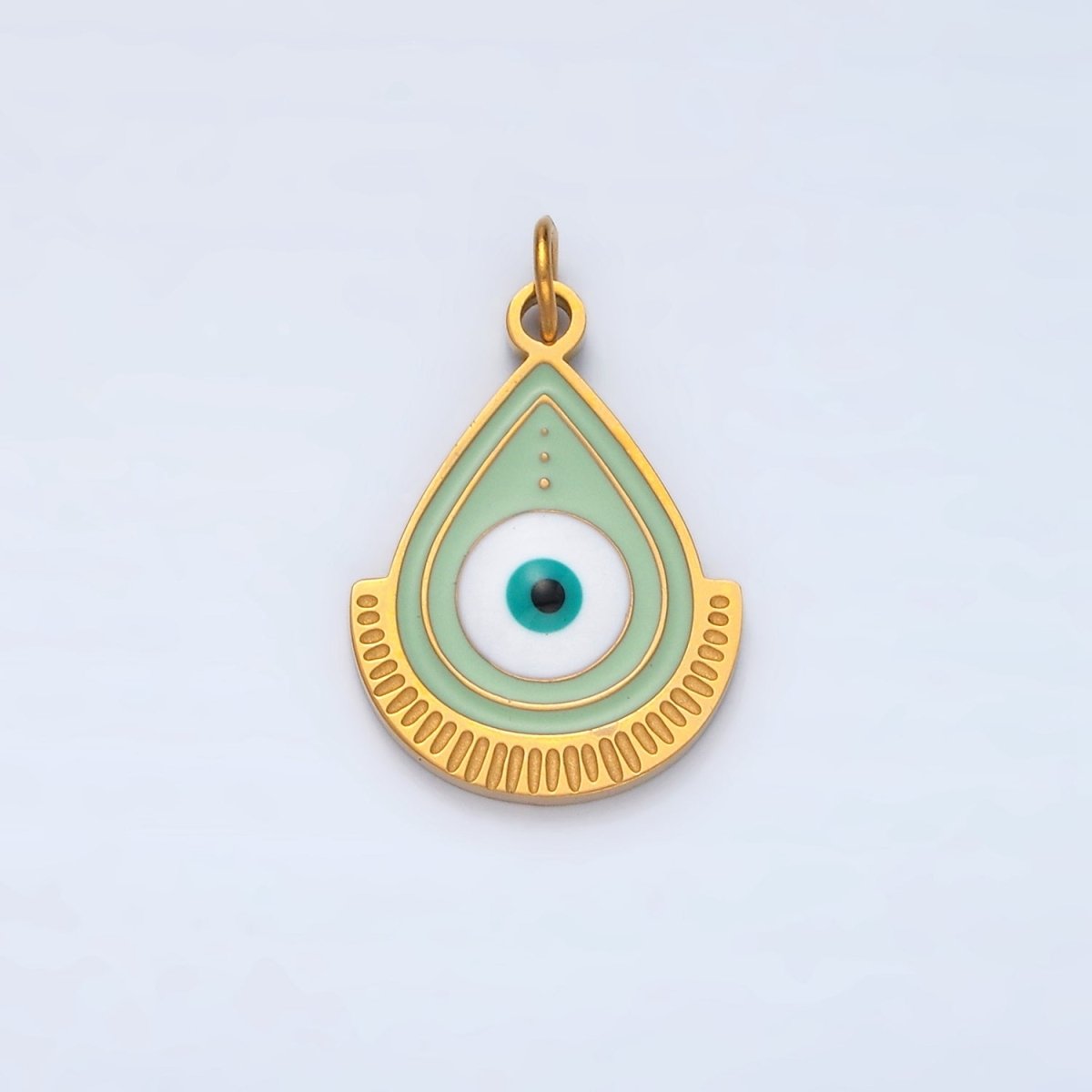 Stainless Steel Evil Eye Green Enamel Teardrop Charm | P620 - DLUXCA