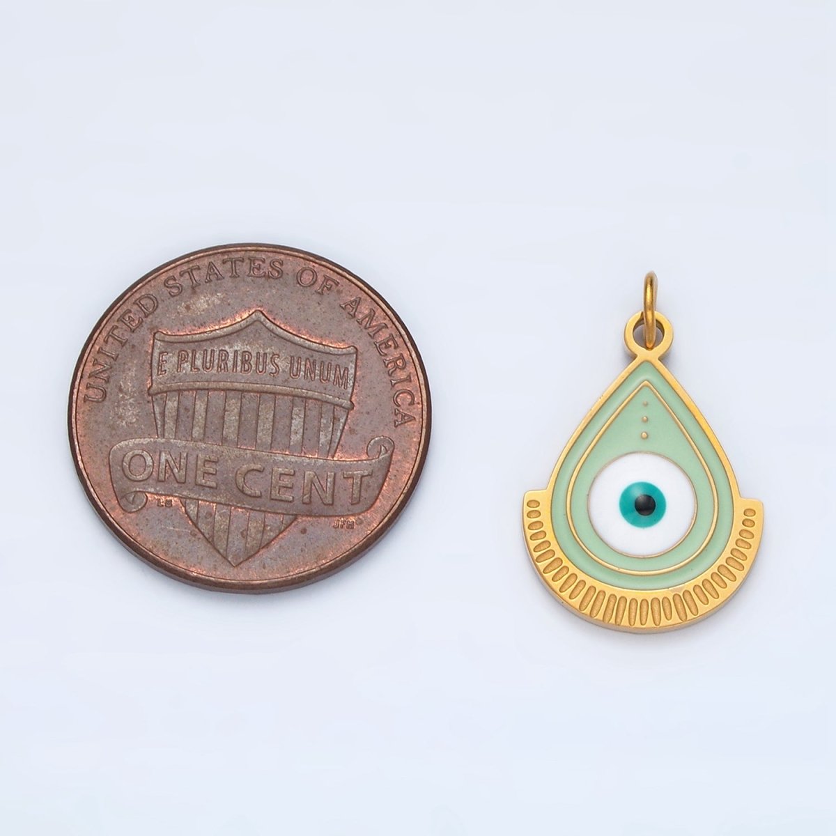 Stainless Steel Evil Eye Green Enamel Teardrop Charm | P620 - DLUXCA