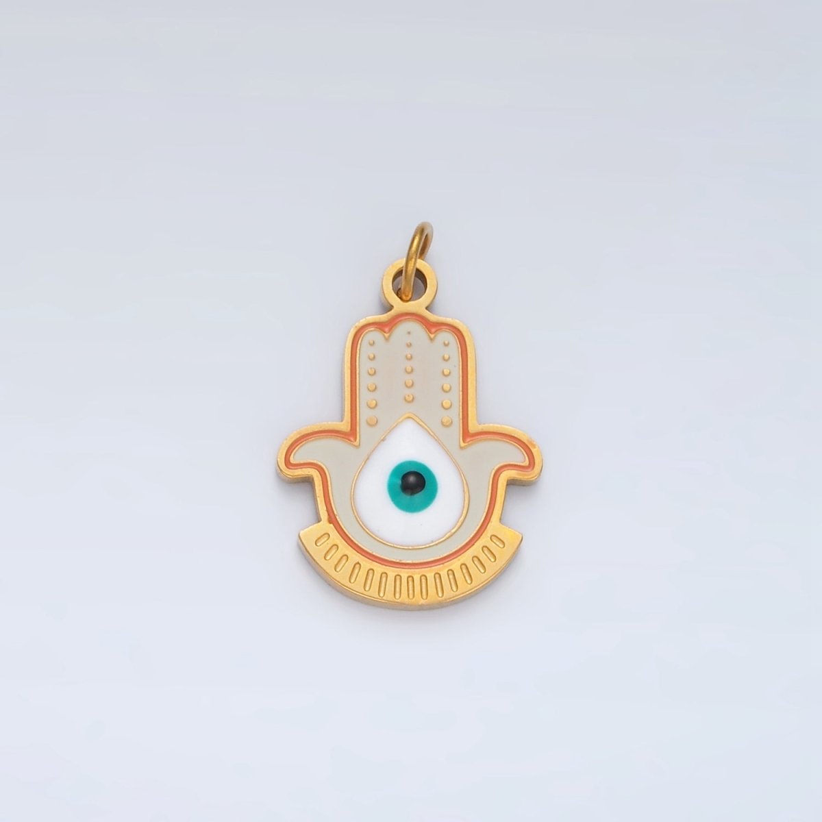 Stainless Steel Evil Eye Hamsa Hand Geometric Enamel Charm | P1042 - DLUXCA