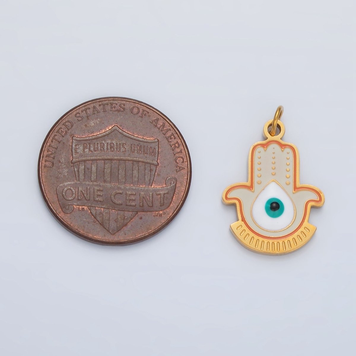 Stainless Steel Evil Eye Hamsa Hand Geometric Enamel Charm | P1042 - DLUXCA