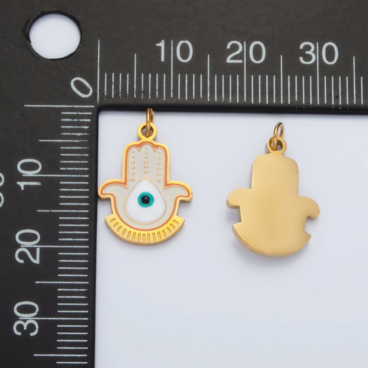 Stainless Steel Evil Eye Hamsa Hand Geometric Enamel Charm | P1042 - DLUXCA