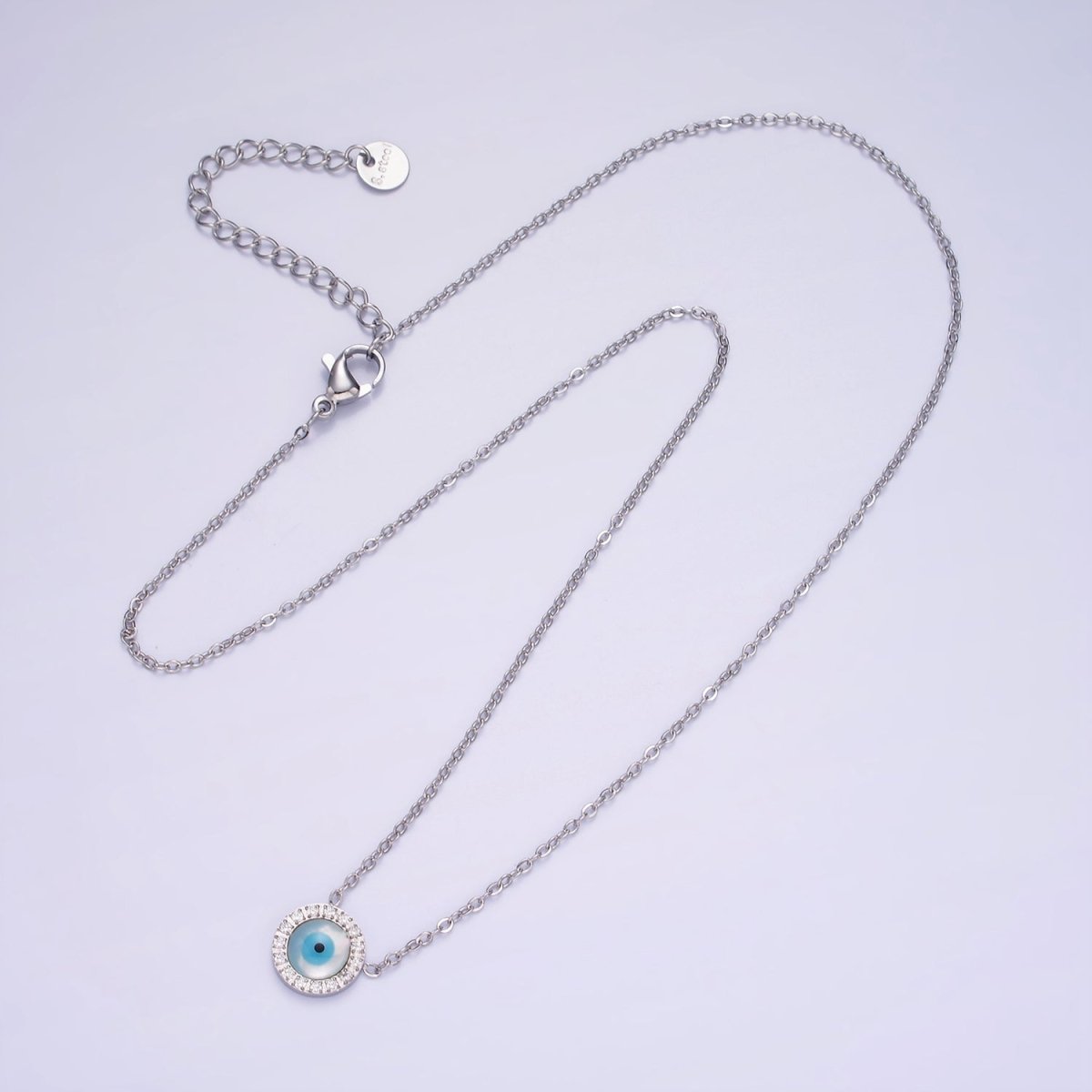 Stainless Steel Evil Eye Micro Paved 16 Inch Cable Choker Necklace in Gold & Silver | WA-2374 WA-2375