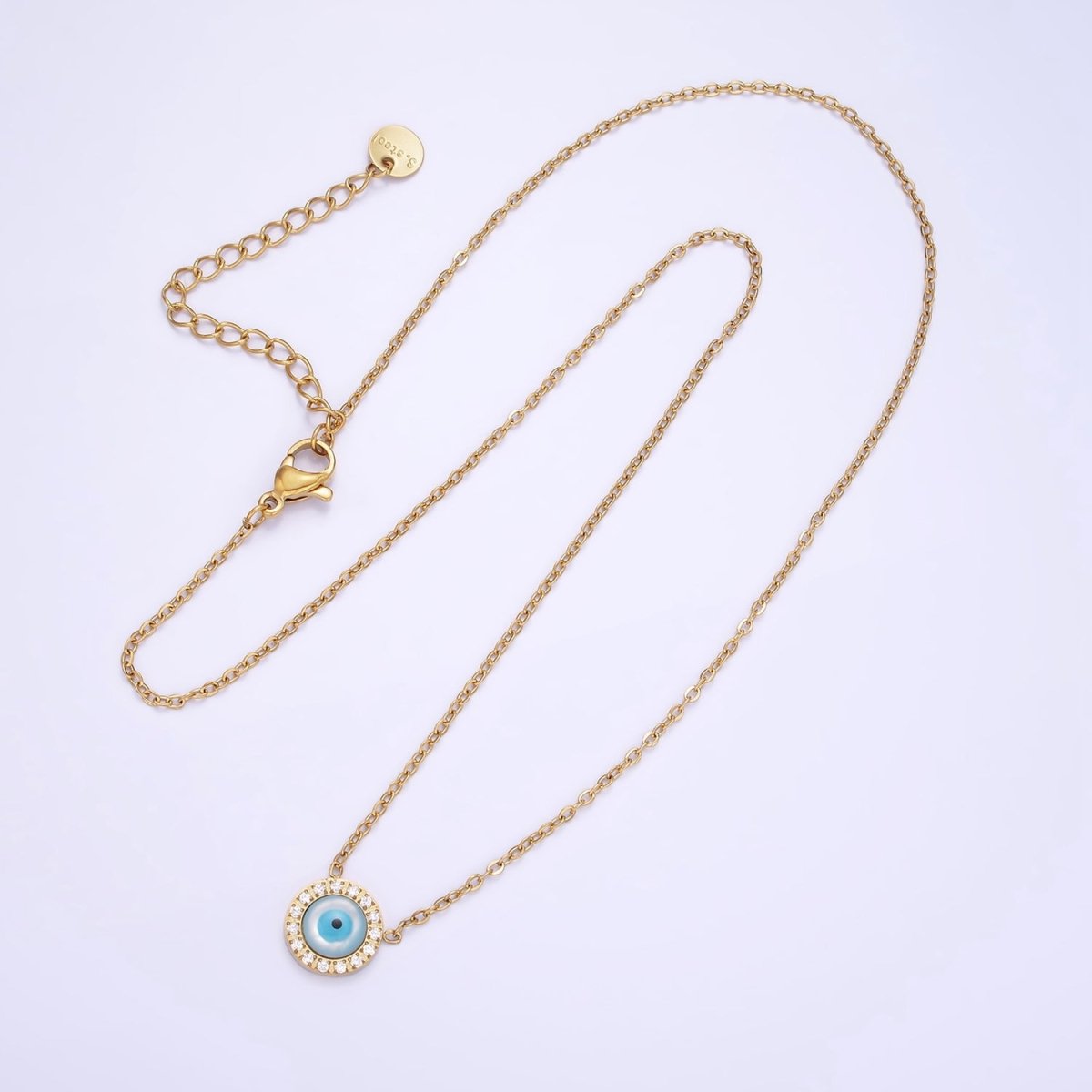 Stainless Steel Evil Eye Micro Paved 16 Inch Cable Choker Necklace in Gold & Silver | WA-2374 WA-2375