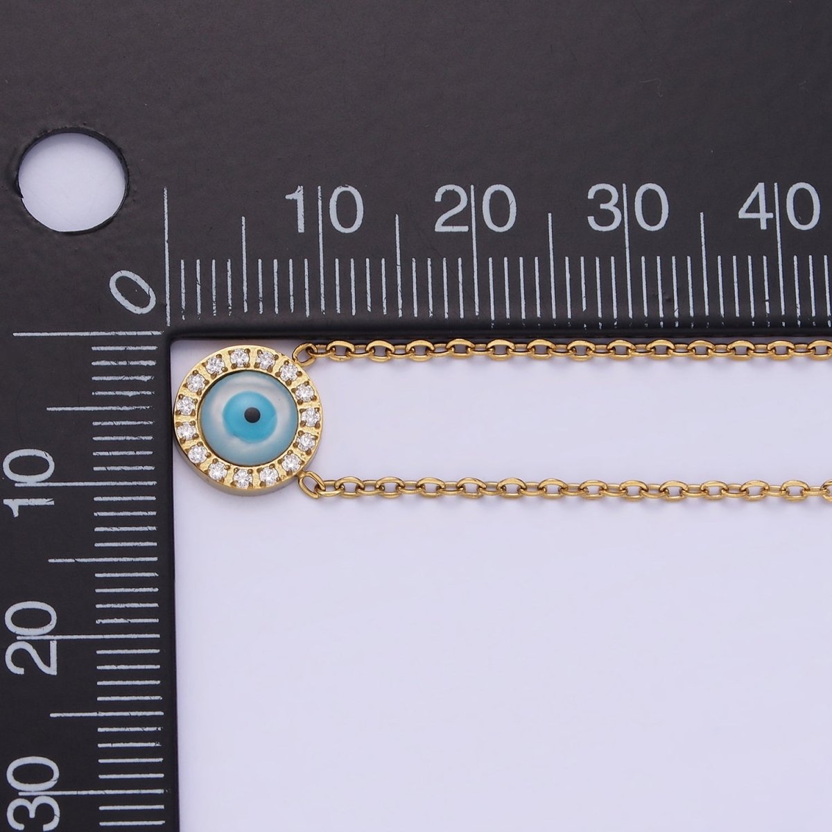 Stainless Steel Evil Eye Micro Paved 16 Inch Cable Choker Necklace in Gold & Silver | WA-2374 WA-2375