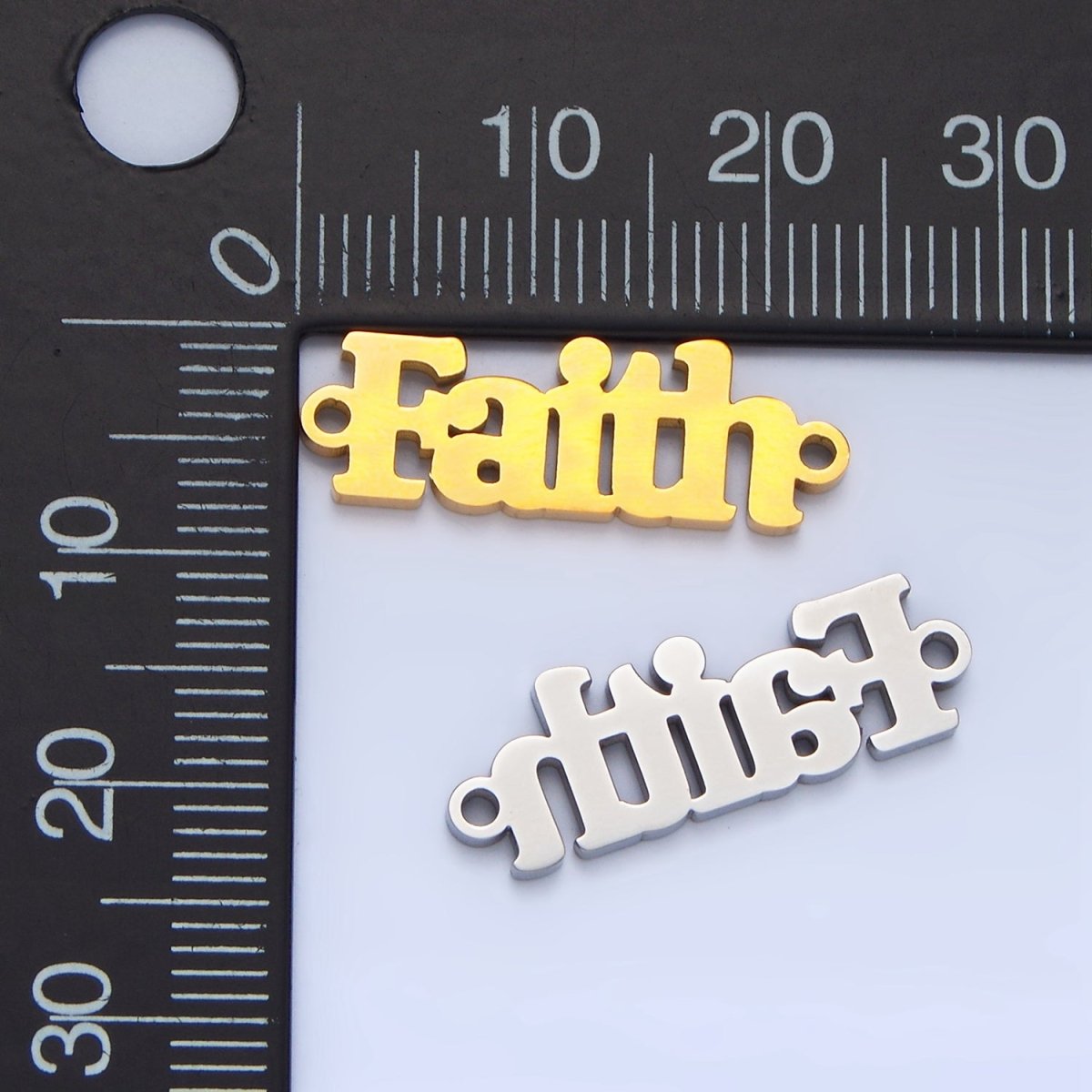 Stainless Steel "Faith" Word Charm Connector in Gold & Silver | F-436