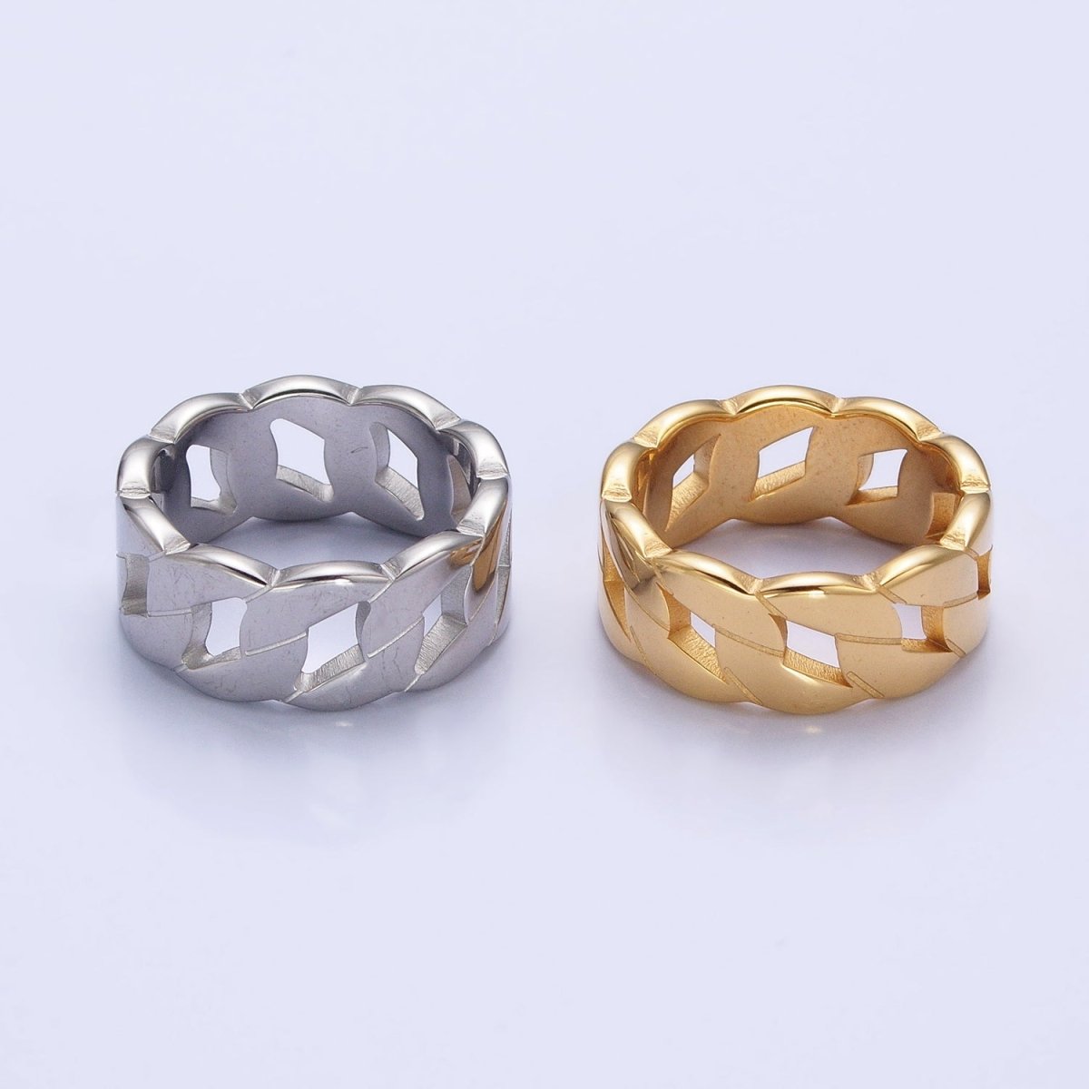Stainless Steel Flat Curb Chain Link Ring in Gold & Silver | O-1765~O-1772
