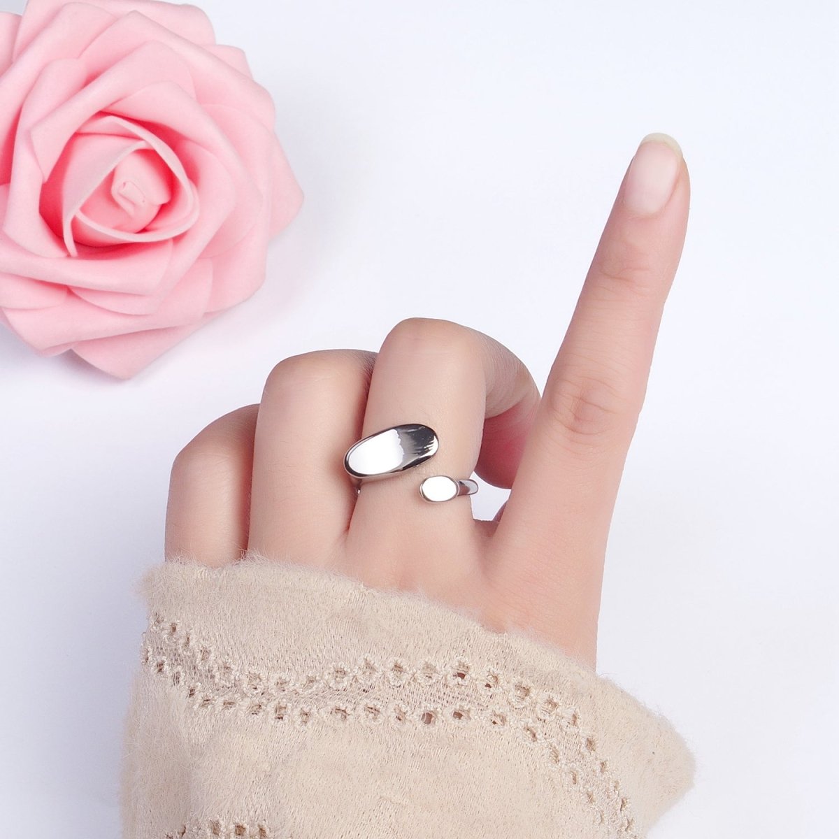 Stainless Steel Flat Oval Double Chubby Claw Open Band Ring in Gold & Silver | O-1773~O-1780 - DLUXCA