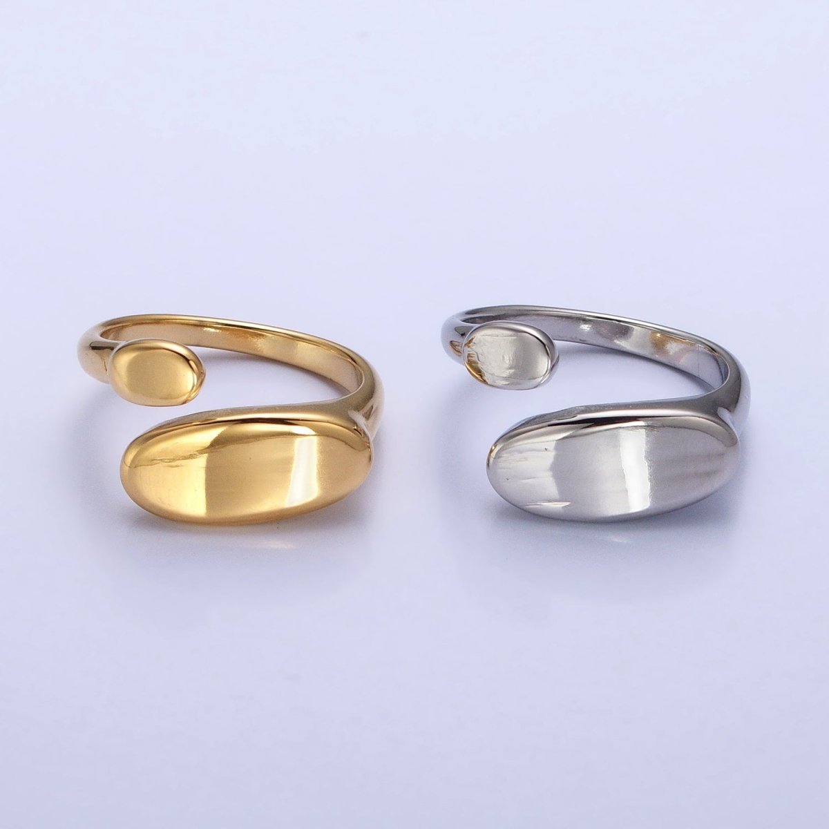 Stainless Steel Flat Oval Double Chubby Claw Open Band Ring in Gold & Silver | O-1773~O-1780 - DLUXCA