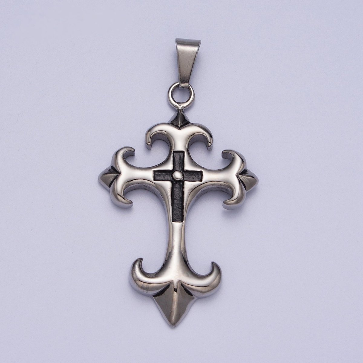 Stainless Steel Fleury Double Cross Religious Pendant J-428