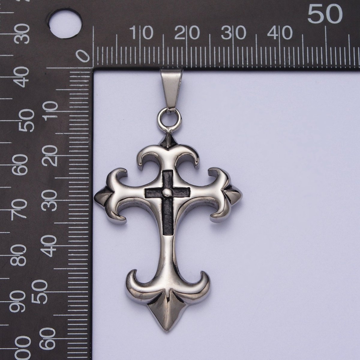 Stainless Steel Fleury Double Cross Religious Pendant J-428