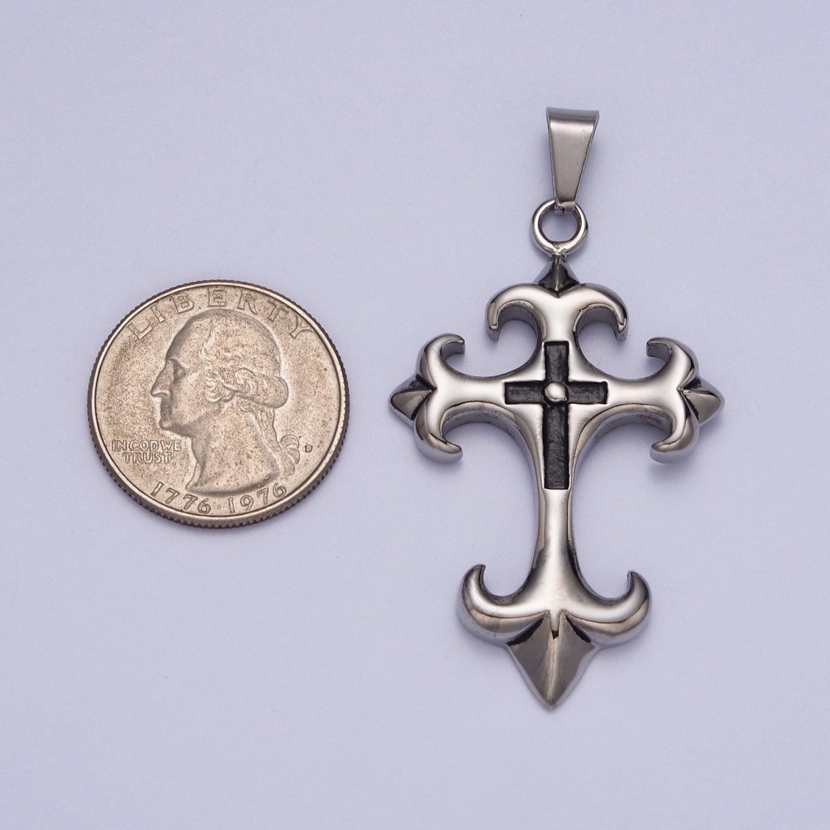 Stainless Steel Fleury Double Cross Religious Pendant J-428