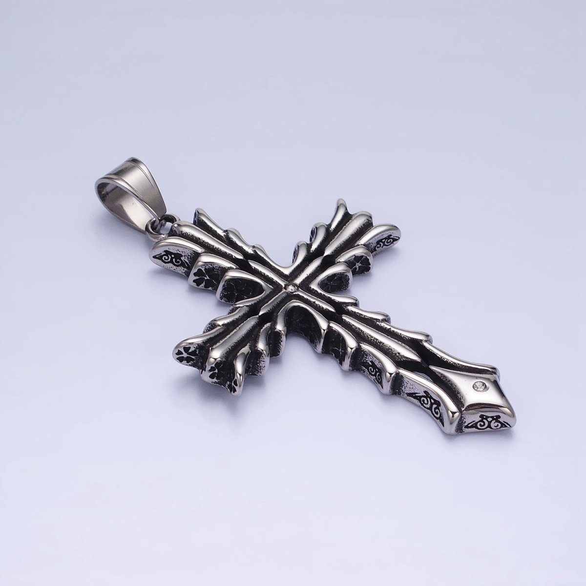 Stainless Steel Fleury Geometric Religious Cross Pendant in Gold & Oxidized Silver | P1131