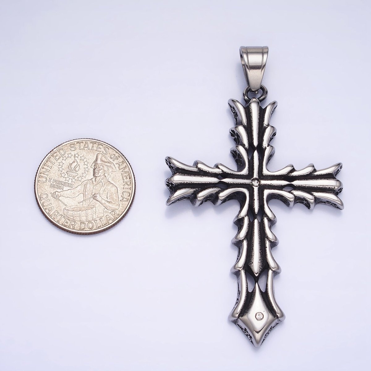 Stainless Steel Fleury Geometric Religious Cross Pendant in Gold & Oxidized Silver | P1131